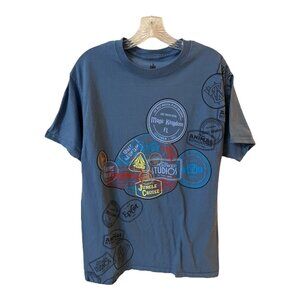 Disney Parks Attractions Stamp Graphic T-Shirt Blue Size L